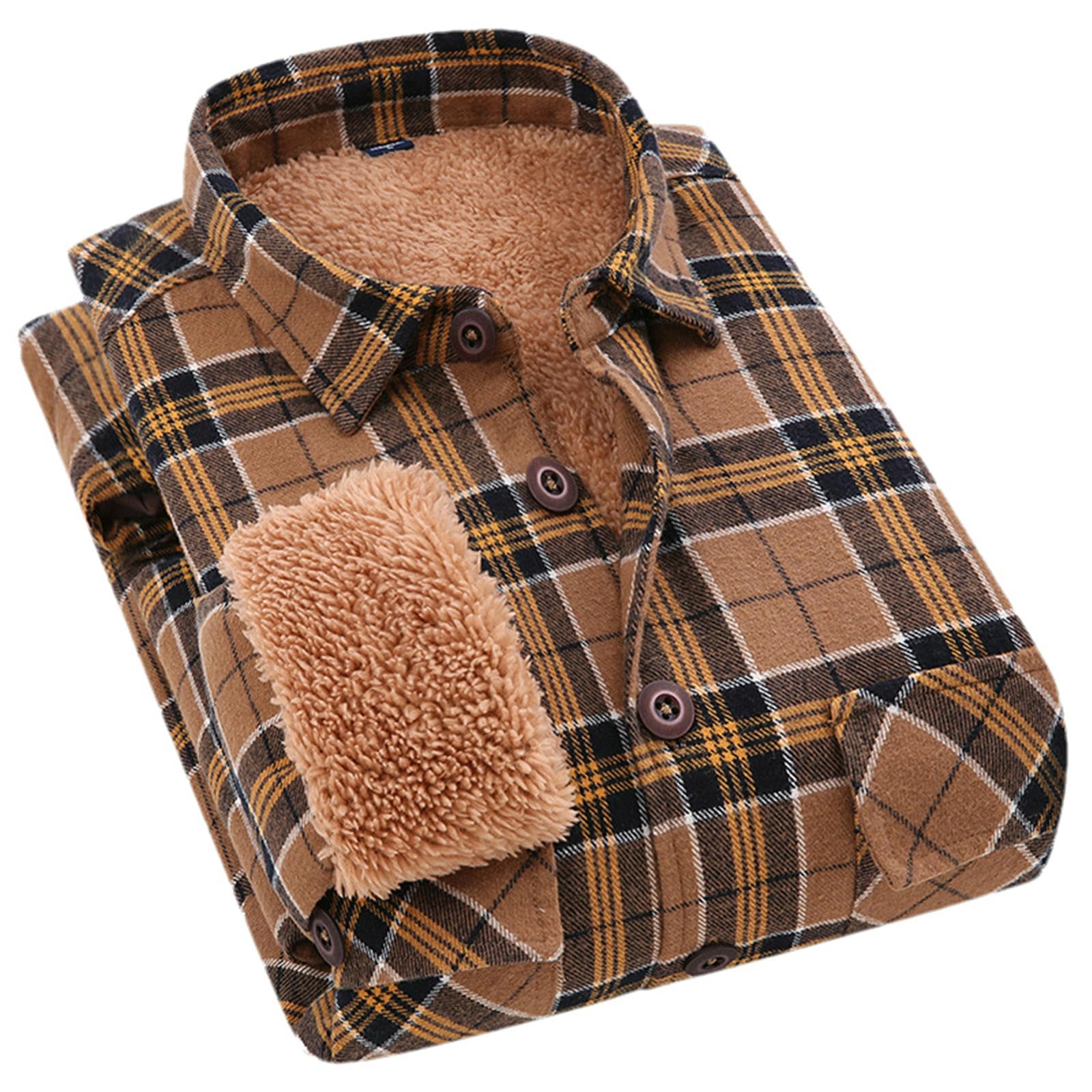 Camicia da uomo in flanella, foderata in pile, a maniche lunghe, con bottoni, per l'inverno, per il tempo libero