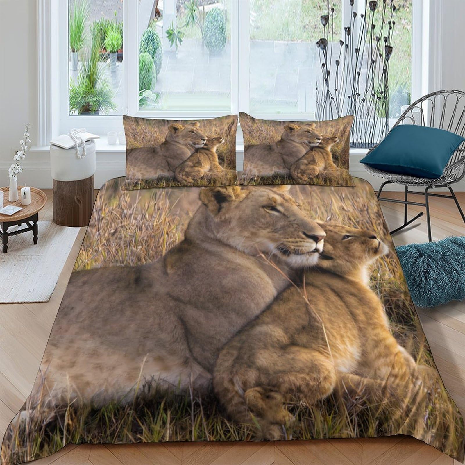 Ctjqhvkz Style-4 3D Printed Lion Family Fitted Sheet Microfiber Soft Brown Wildlife Savannah Mattress Cover For Bedroom Dorm Decor Single（135X200cm）