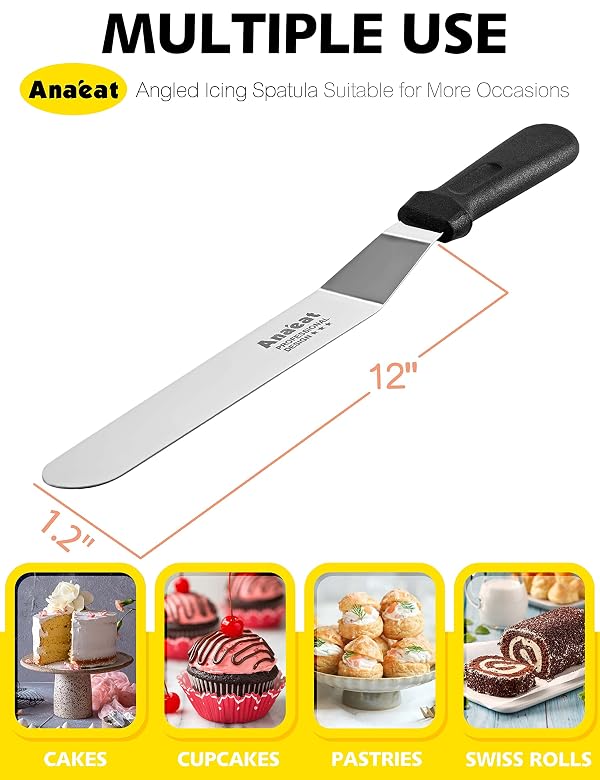 Anaeat Icing Spatula, Professional Cake Angled Offset Spatula with 12" Stainless Steel Blade - Thickened Frosting Knife with Durable Plastic Handle for Cake Decorating, Pastry & Baking by Anaeat - Image 6