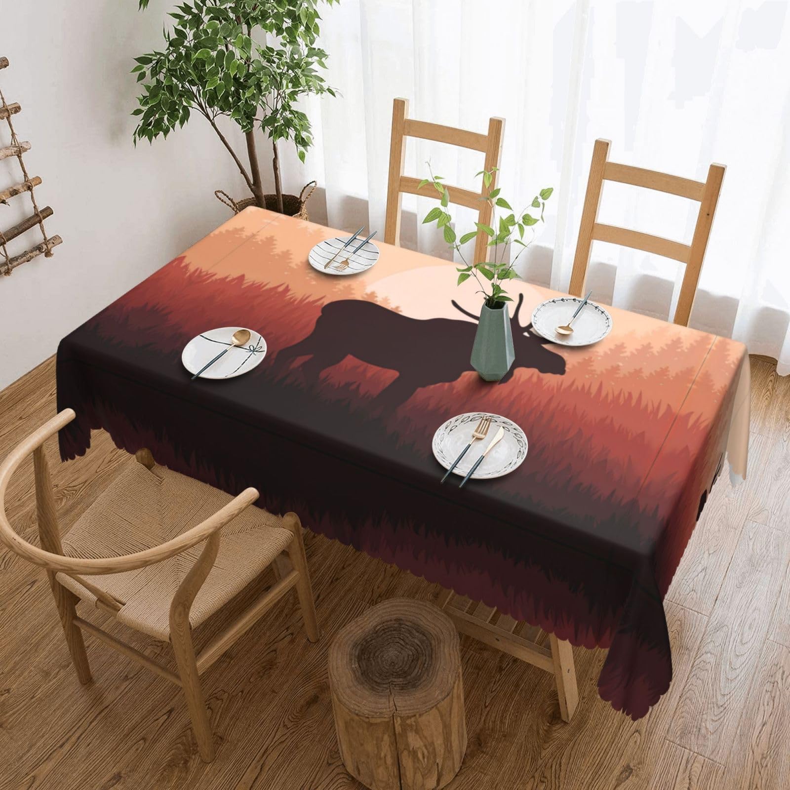 QAZWZML Wild Animal Moose Printed tablecloth, made of thick polyester with lace trim, suitable for dining rooms, picnics, and weddings