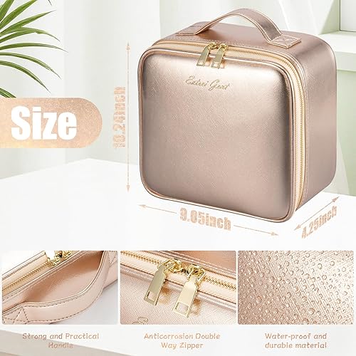 Vista 49 de Estuche de viaje de maquillaje con espejo luz LED 3 brillo ajustable, bolsa de cosméticos grande, almacenamiento portátil, partición ajustable, Roses
