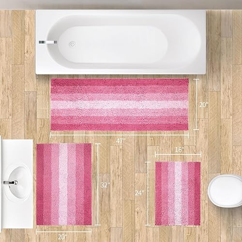 Miniatura 7 de Gibelle Tapetes de baño rosados, tapetes de baño de felpilla de lujo, tapetes pequeños antideslizantes para ducha y baño, lavables a máquina, de