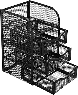 BESTonZON デスクトップ引き出し収納ボックス 多層メタルグリッド文具ケース 3段スライド式オーガナイザー オフィス 学校 家庭用収納ラック