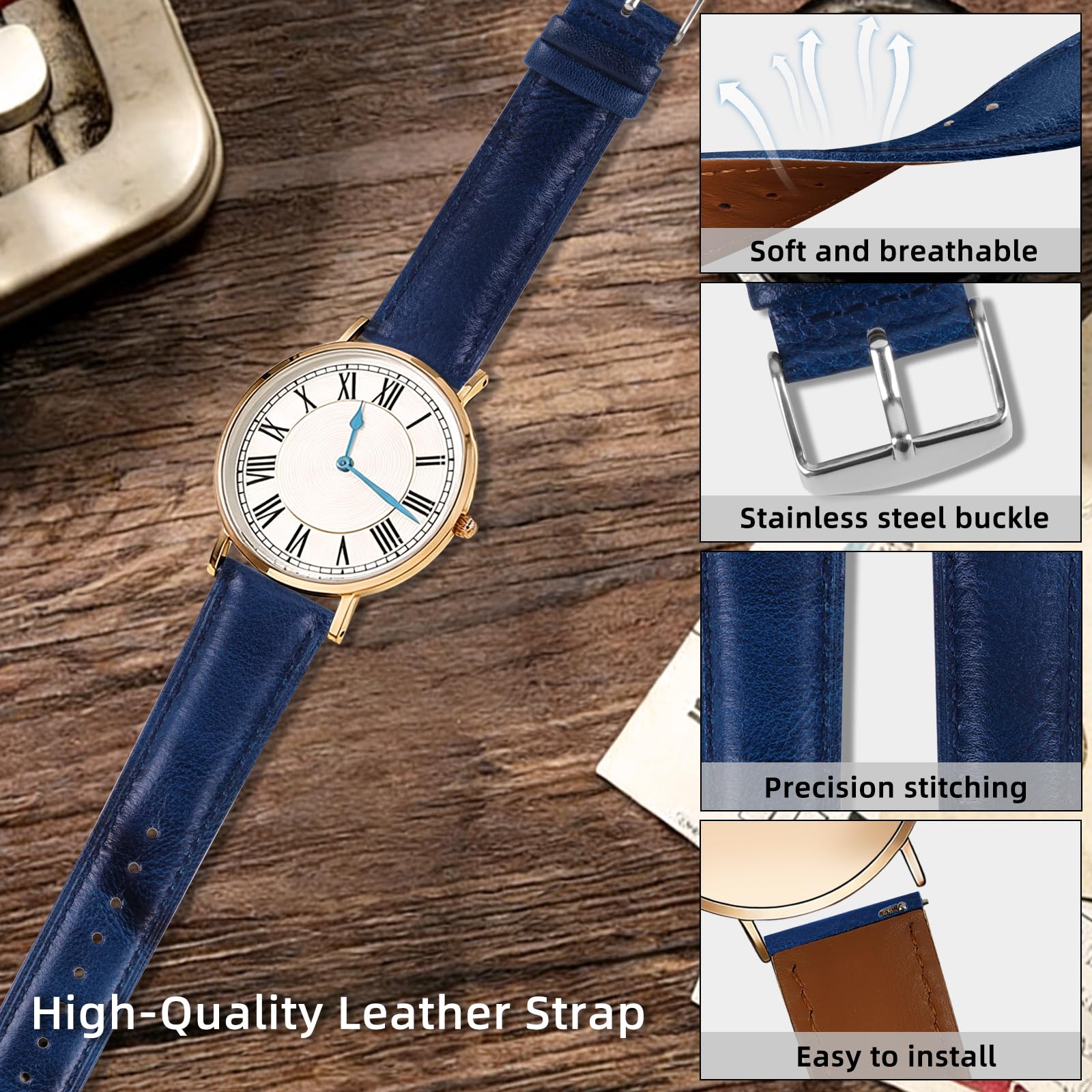 Cinturino Orologio In Vera Pelle Arctic Vintage 20/22mm - Unisex Con Fibbia Ad Ardiglione