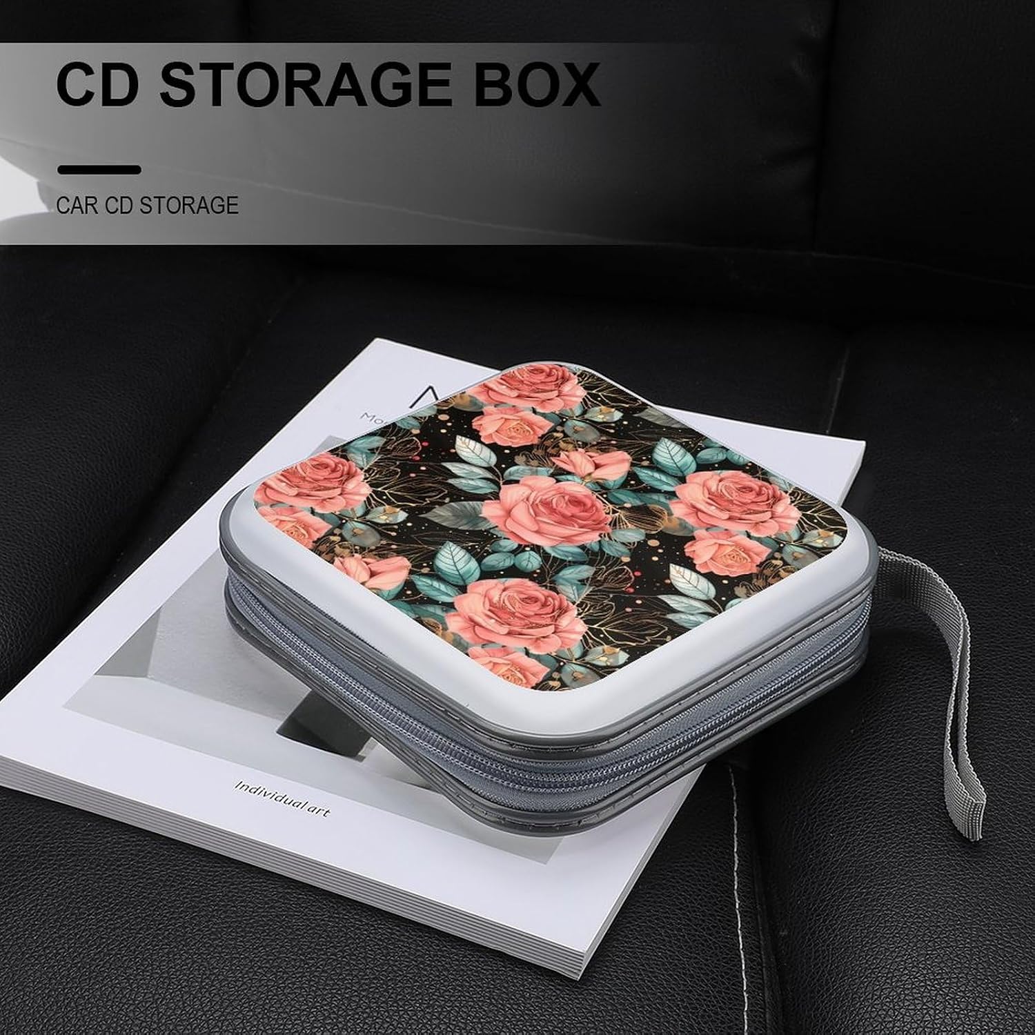 Red Rose Flower Bud CD Case Portable DVD Storage Box CD Wallet Holder Binder Organizer for Car Home