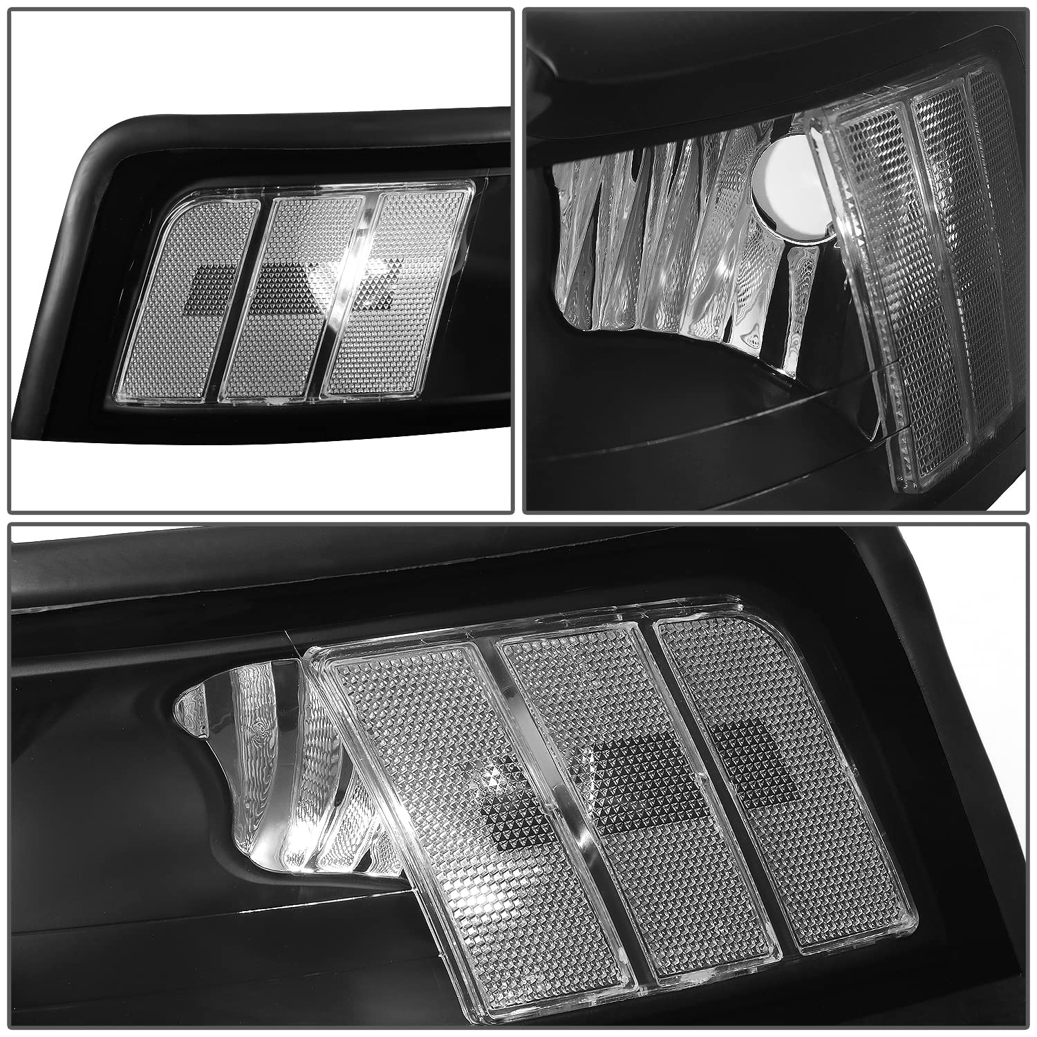 Black Housing Clear Corner Headlights For 1999-2004 Ford Mustang - OE Style Replacement