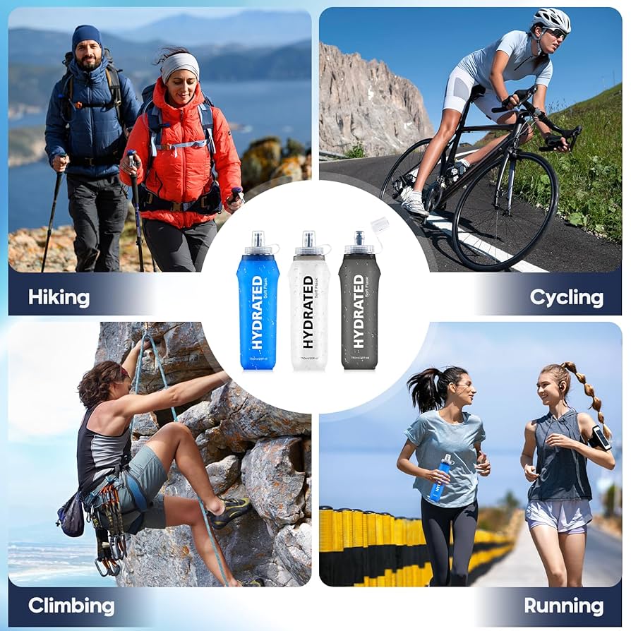 Gourdes Souples SLUXKE 750ml Pack De 3 - TPU Sans BPA - Pliable Pour Running, Vélo - Valve Anti-morsure