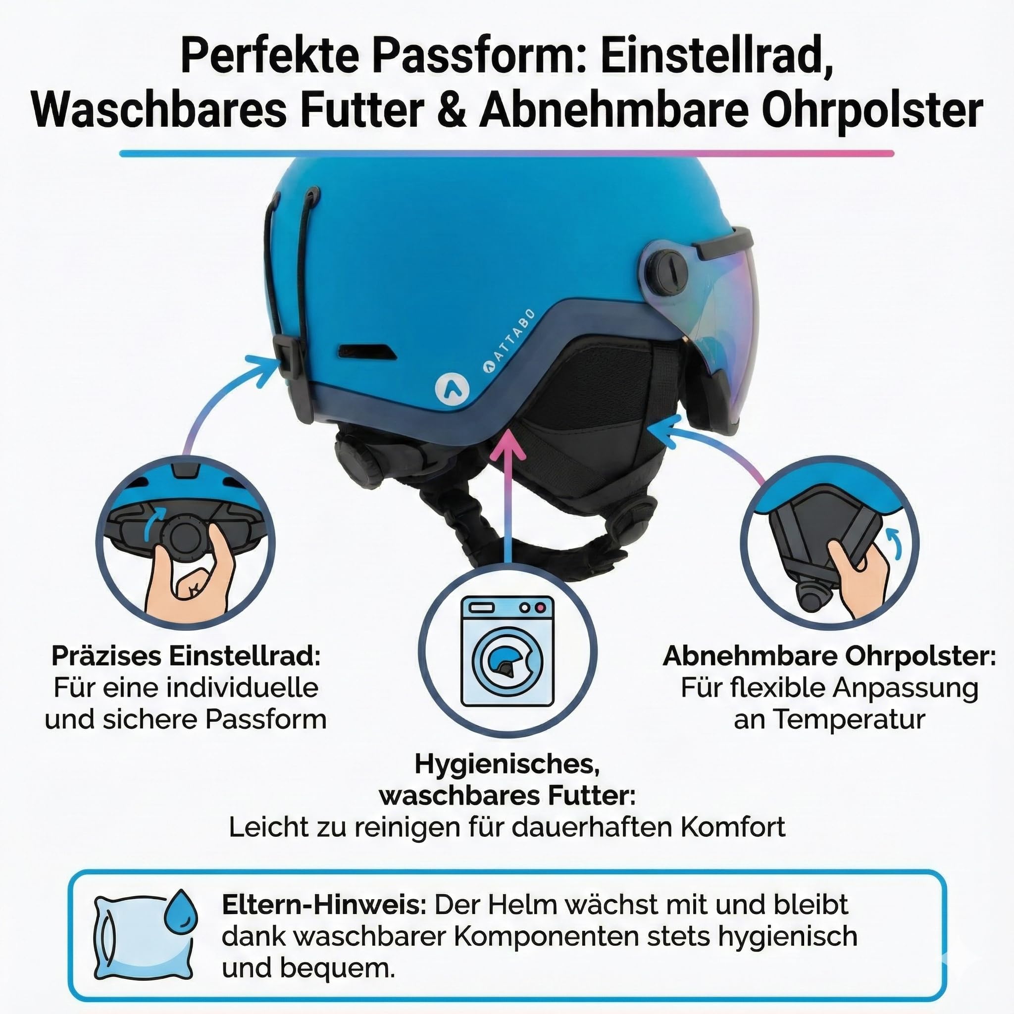 ATTABO Avens 2.0 Jr Visor dziecięcy kask narciarski z wizjerem – In-Mold, powłoka przeciwmgielna i lustrzana S2, aktywna wentylacja, do jazdy na nartach i snowboardzie 51 cm – 54 cm
