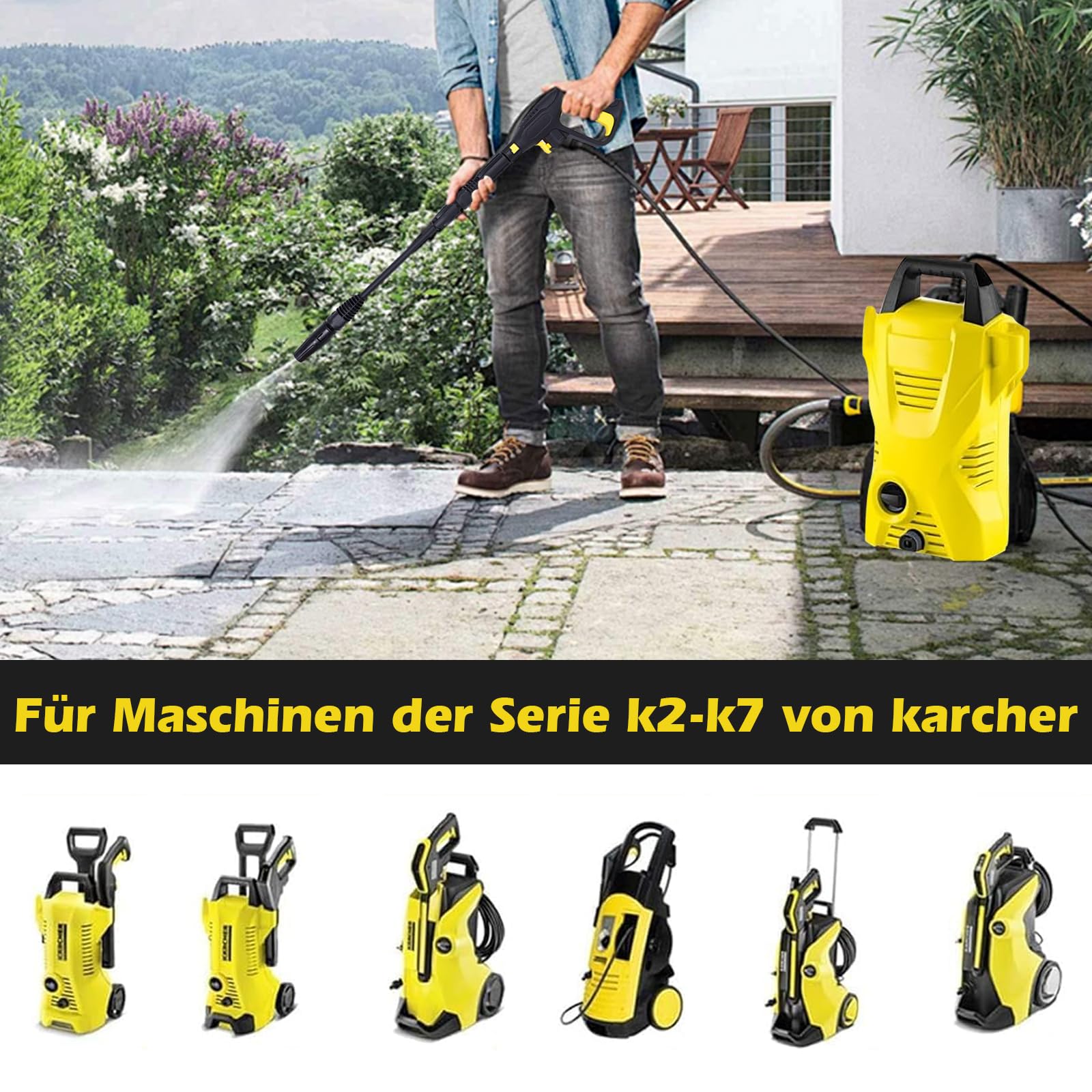 Hochdruckreiniger Pistole Zubehör Ersatzpistole und Sprühlanze für Kärcher K2 K3 K4 K5 K6 K7,Ersatz für Karcher Hochdruckreiniger Schlauch Schnellkupplungssystem mit Einstellbarer Sprühkopfdüse