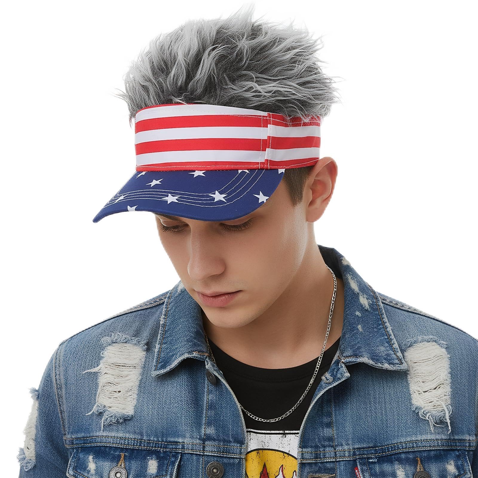 Spiked Wig Sun Visor Novelty Hat Peaked Baseball Cap Golf Hat with Fake Hairs for Women Men