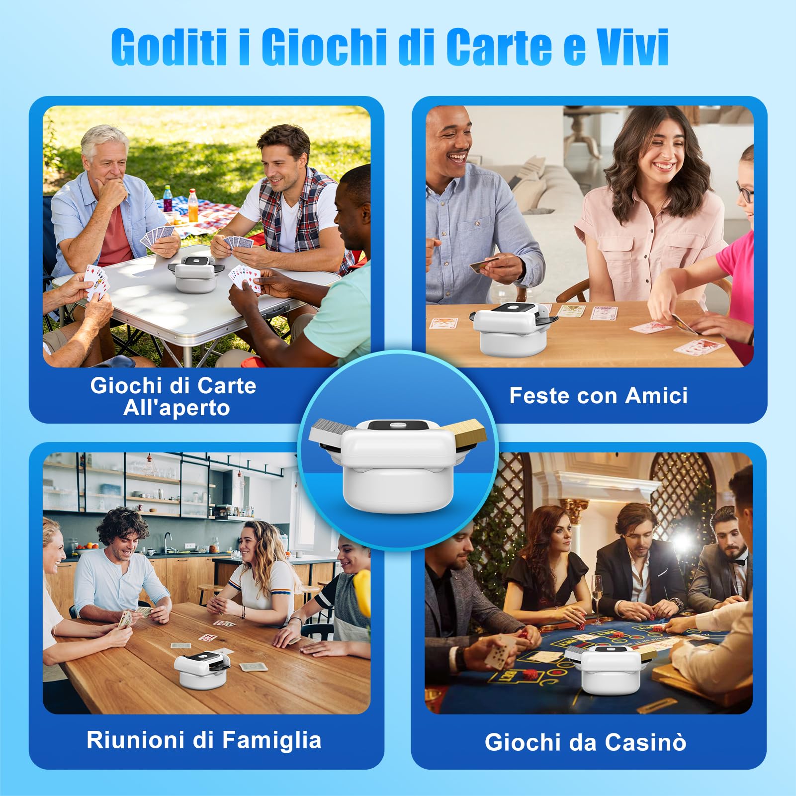 Mescolatore Carte da Gioco Elettrico Automatico per 1-2 Mazzi, con modalità Automatica e Manuale, Custodia Portatile e Basso Rumore per Poker, Blackjack, Texas Hold'em, Phase 10