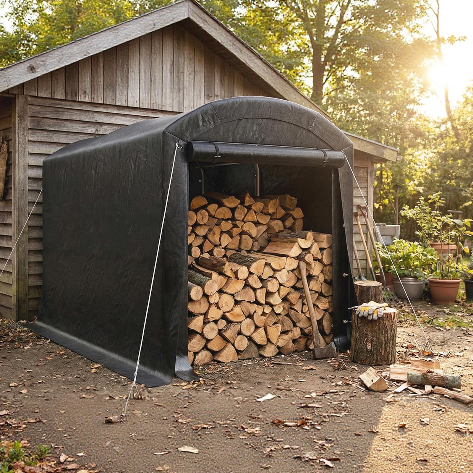 LARMNEE Fahrradunterstand, Gerätehaus, Garagenzelt, 182 x 120 x 165 cm Fahrradgarage, Carport Lagerzelt Gerätezelt für Gartengeräte Fahrräder, für Garage, Garten, Abstellraum, Schwarz EBK02ZX02