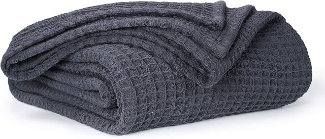 EHC Luxuriously Soft Chunky Waffle Cotton Throws Large Sofa Bed, Sofa, Couch Blanket Bedspread, Double, 150 x 200 cm - Charcoal