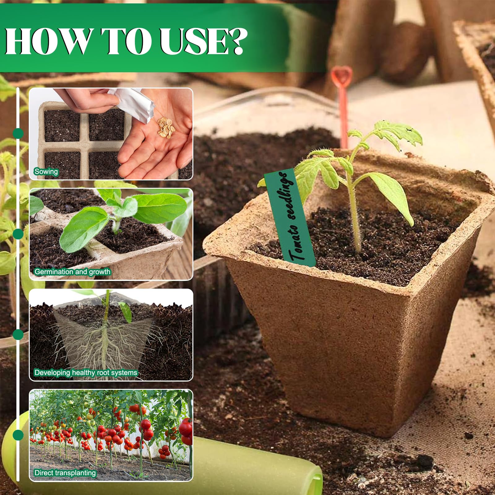 Plateaux de Semis Biodégradables 30 Pièces (10 Alvéoles) – Bacs à Semis Compostables en Fibre de Papier avec Trous de Drainage – Idéal pour Graines, Légumes, Fleurs et Jardinage Écologique