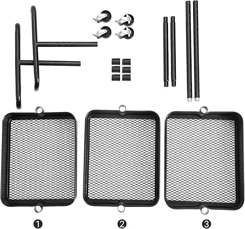 Miniatura 6 de SONGMICS Carrito de metal de 3 niveles, carrito de utilidad, carrito de cocina con estantes ajustables, carrito de almacenamiento con 2 frenos,