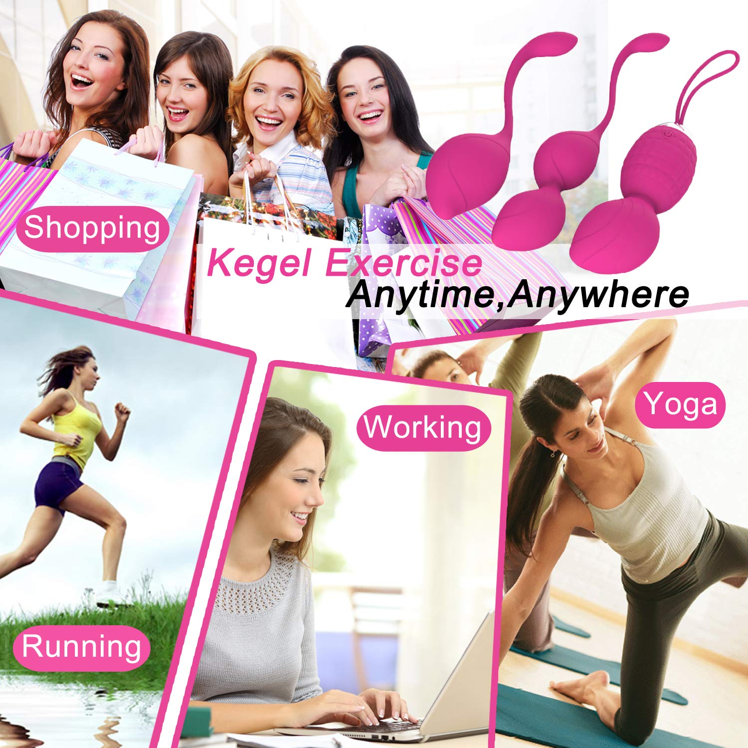 Boules de Geisha - 3 Kegel Balls en Silicone Médicale pour Exercices de Plancher Pelvien Ensemble - D'Entraînement Pour Renforcer & Tonifier Les Muscles Pelviens (Rose)