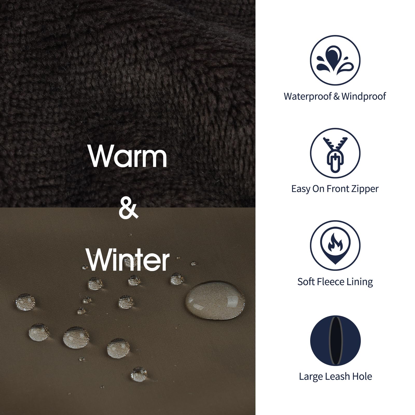 IECOii Dog Coats For Medium Dogs Waterproof,M Size Dog Coat With Zipper,Dog's Coats For Medium Dogs,Fleece Lined Warm Pet Jacket Winter Doggy Clothes,Reflective Pet Cold Weather Coats For Outdoor,M - Image 3