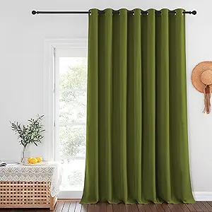 NICETOWN Olive Green Blackout Curtains for Bedroom/Living Room 132 Inch Length - Thermal Insulated Room Darkening Grommet Top Window Curtains (100 by 132 - Inch, 1 Panel)