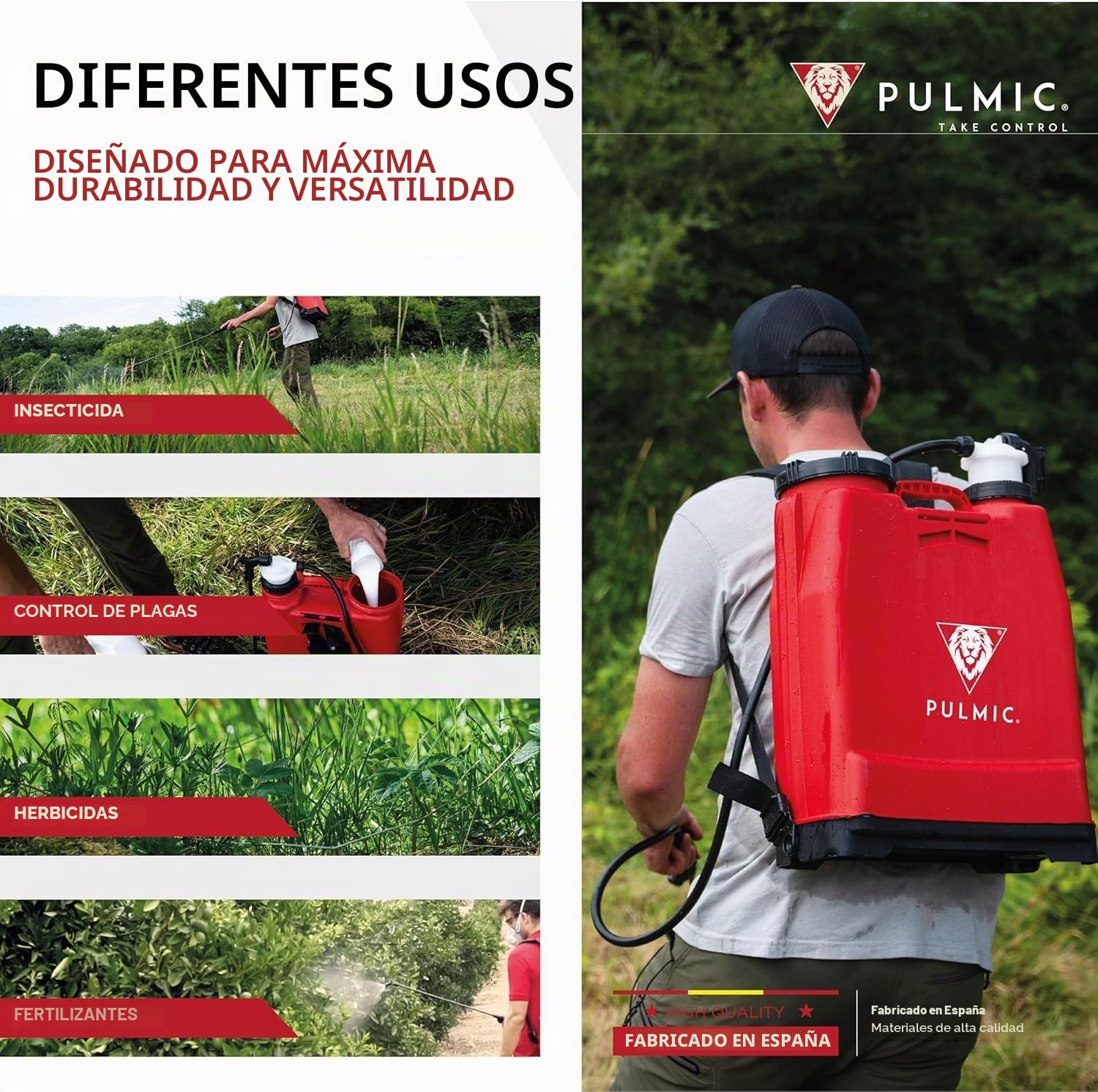 Pulmic Raptor 12 Sulfatadora Manual Hidráulica Mochila 12L con Presión Retenida, Lanza de Vidrio y Boquilla Regulable para Aplicación de Agroquímicos y Productos Industriales