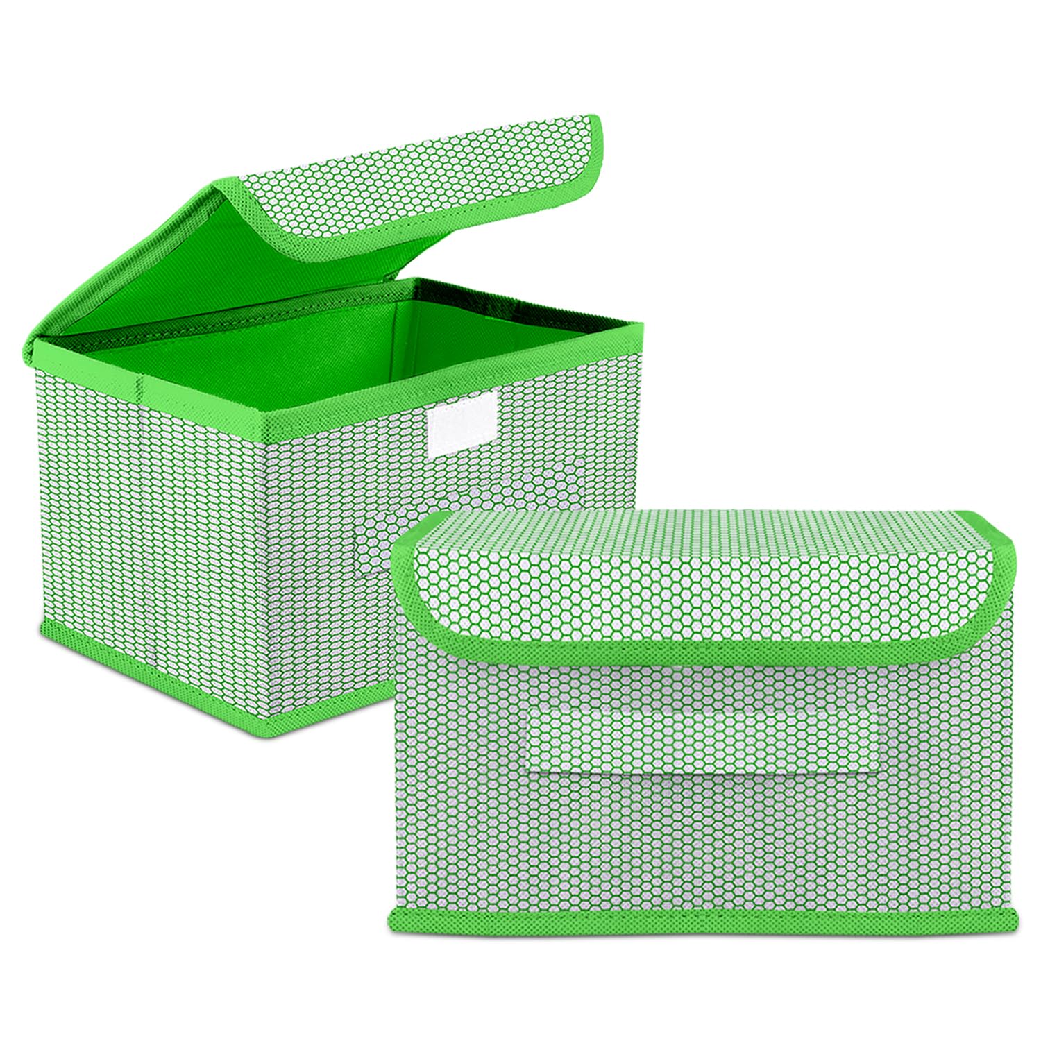 Kuber Industries Drawer Storage Box | Dhakkan Storage Box | Non-Woven Clothes Organizer for Toys | Storage Box with Handle | Zig Zag Design | Small | Pack of 2 | Green, Green, Utility