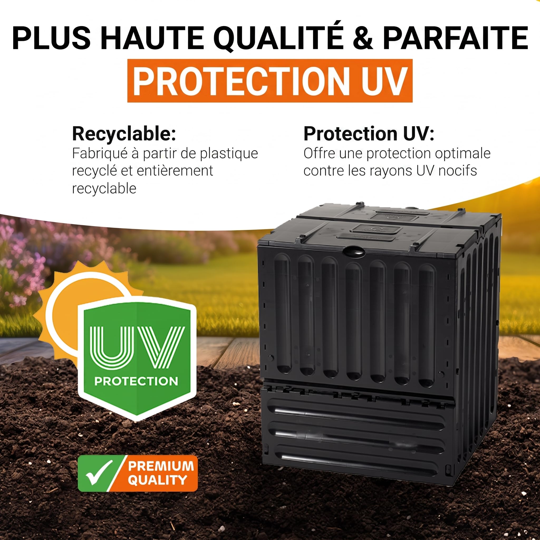 GARANTIA ECO-King Composteur 600 L, Noir