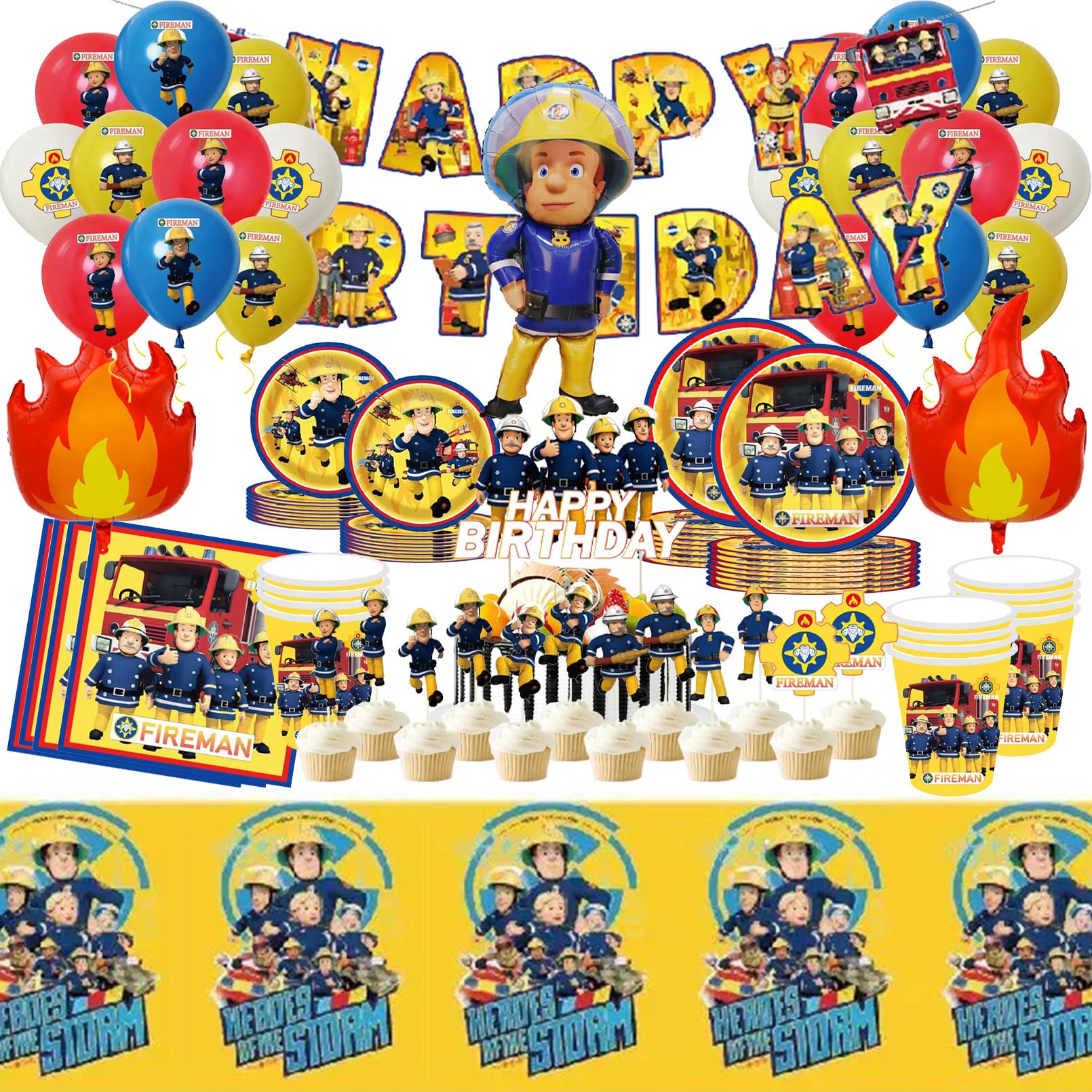 Set Stoviglie Compleanno Pompieri,Decorazioni Festa Pompieri Compleanno, Include Tovaglia, Piatti Carta, Striscione, Decorazioni Compleanno per 10 persone