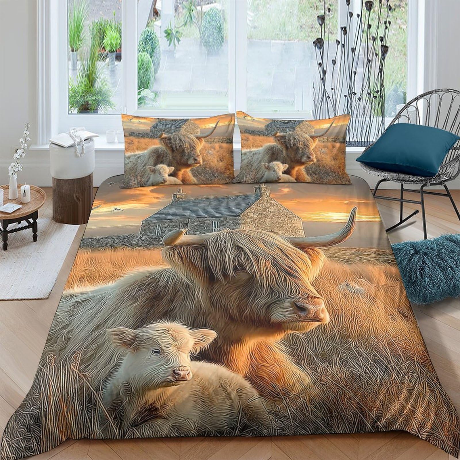 Ctjqhvkz Style-9 3D Printed Highland Cow Fitted Sheet Microfiber Soft Brown Sheep Bed Cover For Bedroom Guest Room Decor Single（135X200cm）