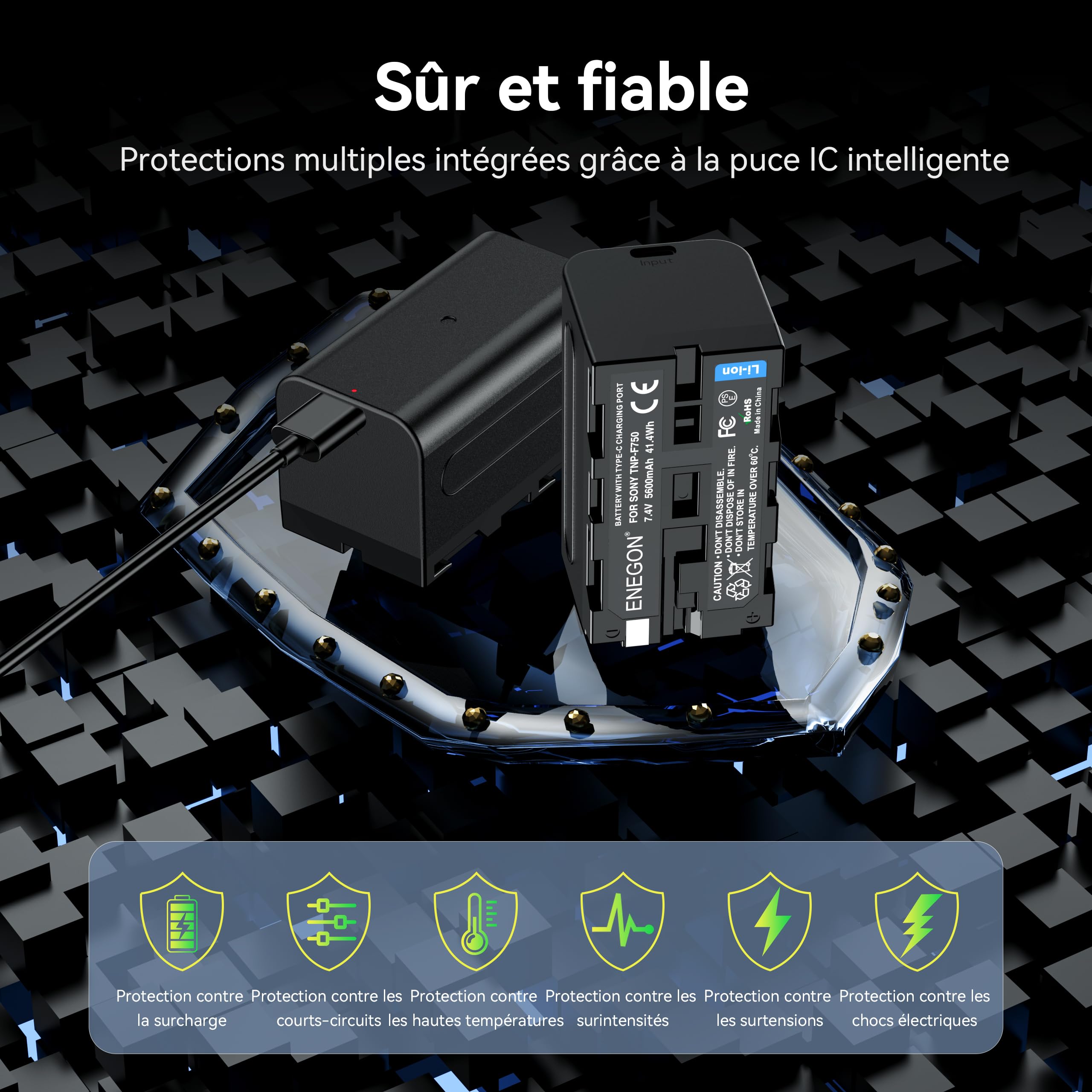 NP-F550 Batterie De Rechange USB-C à Charge Directe 2900mAh