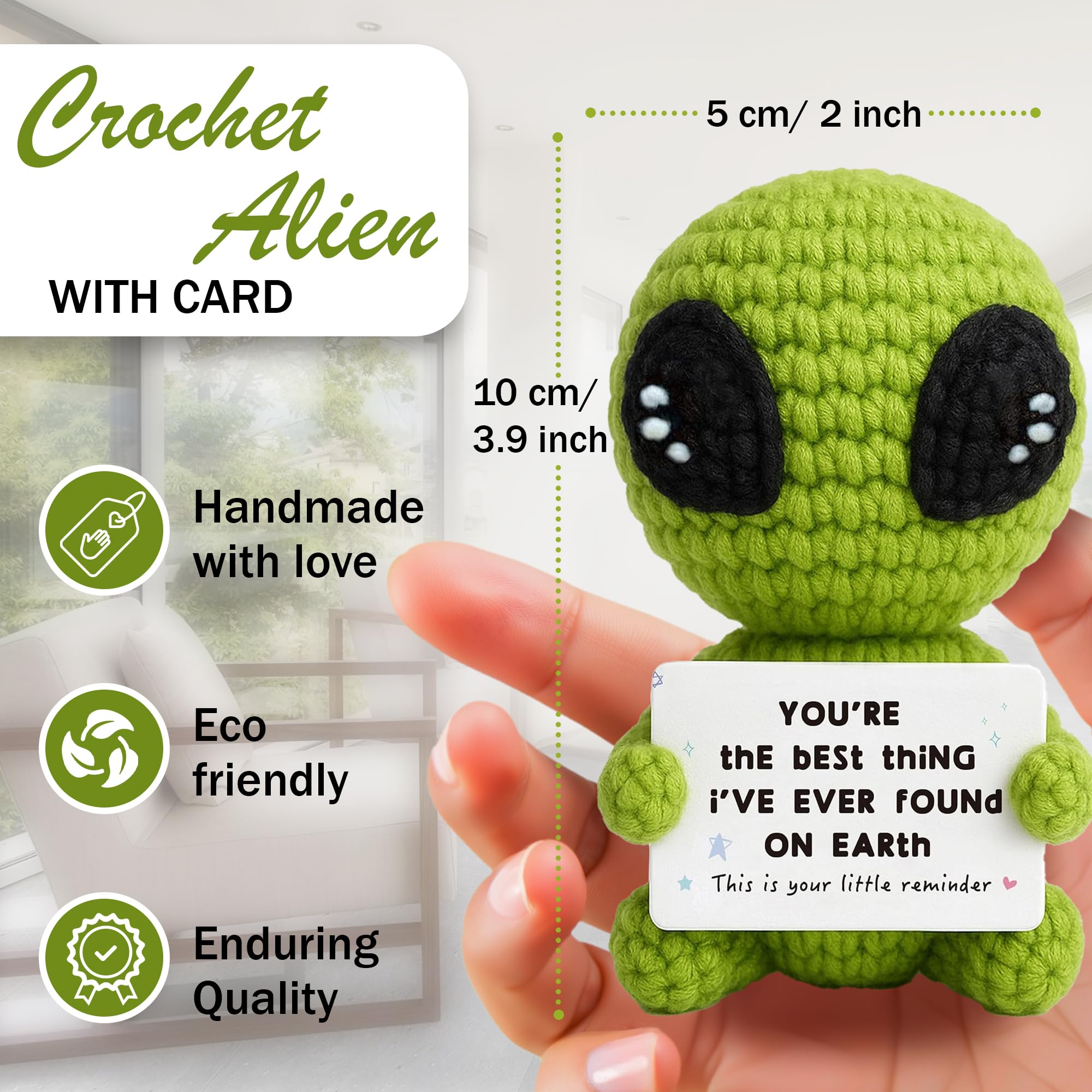 Crochet Alien Plush with Love Message – “You’re the Best Thing I’ve Ever Found on Earth” – Handmade Valentine’s Day Gift for Girlfriend, Boyfriend, Wife or Husband – Cute - 3