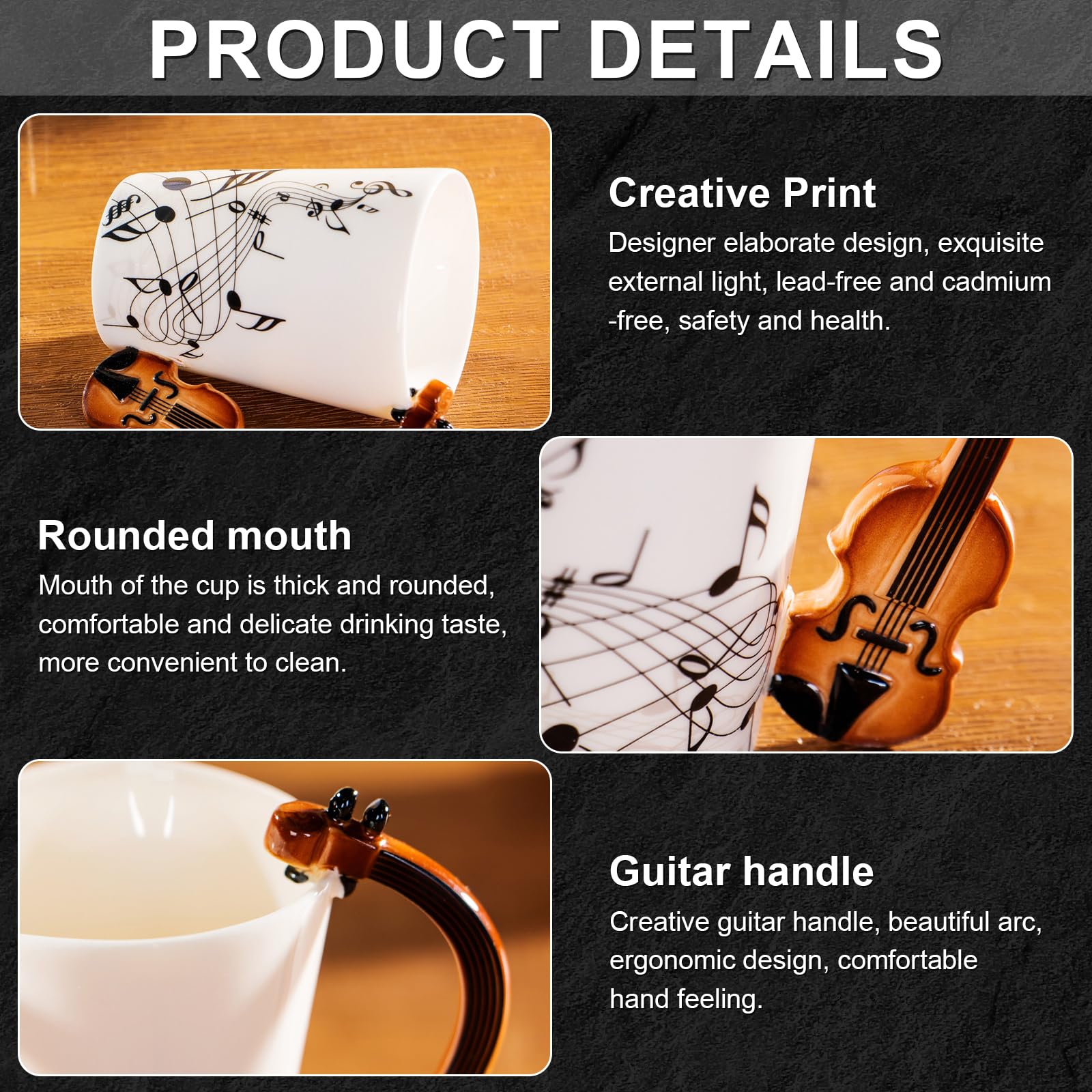 MBSM Taza de cerámica creativa de 8.5 onzas, estilo violín, guitarra, taza de cerámica, café, té, leche, tazas de café con asa, tazas de café, regalos novedosos (violín)