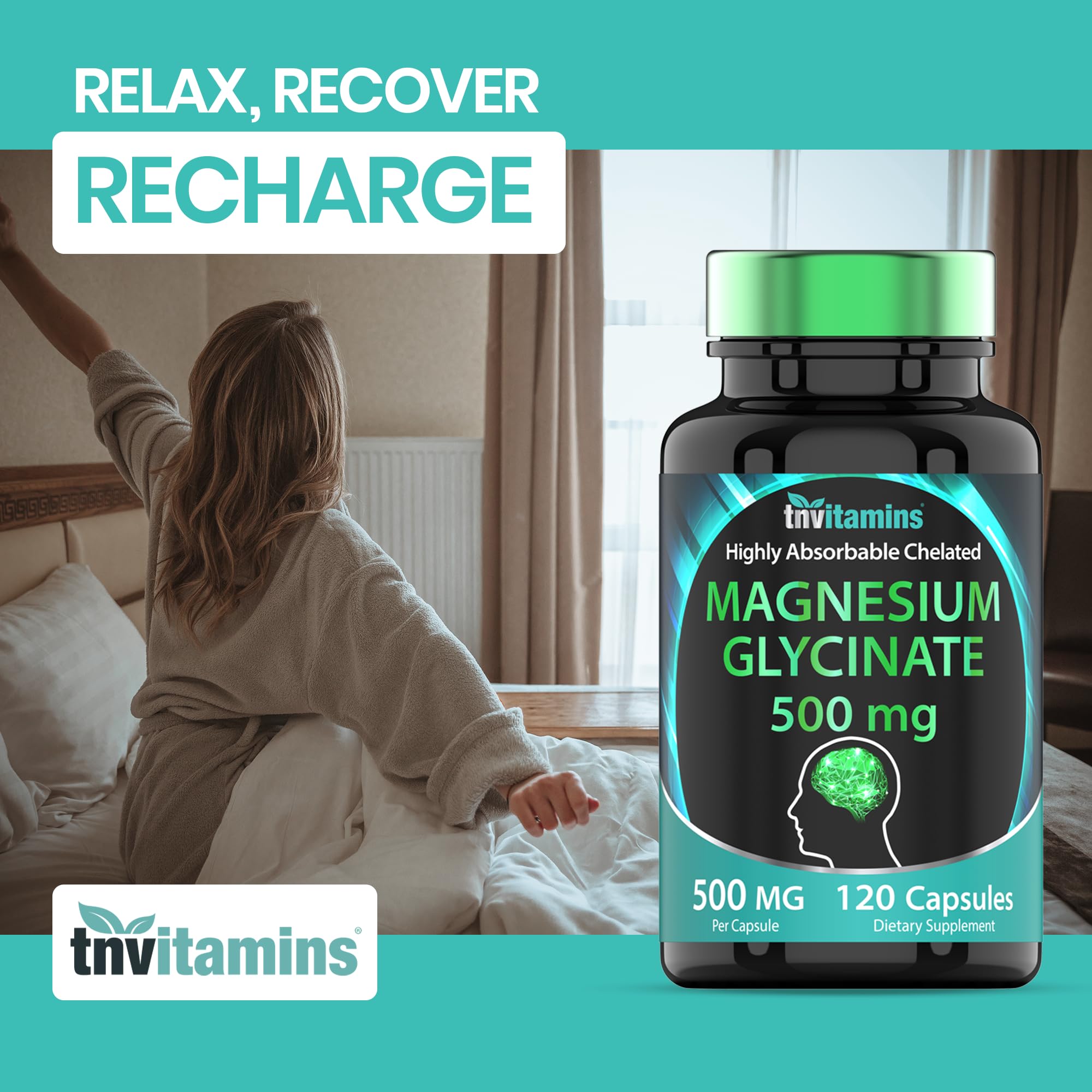 Magnesium Glycinate 500mg Per Capsule - 120 Count | 4 Month Supply! | Pure Chelated Magnesium Supplement for Sleep, Calm, Nerve, Joint, & Bone Support* | AKA Magnesium Bisgycinate | Non-GMO — Amazon image 3