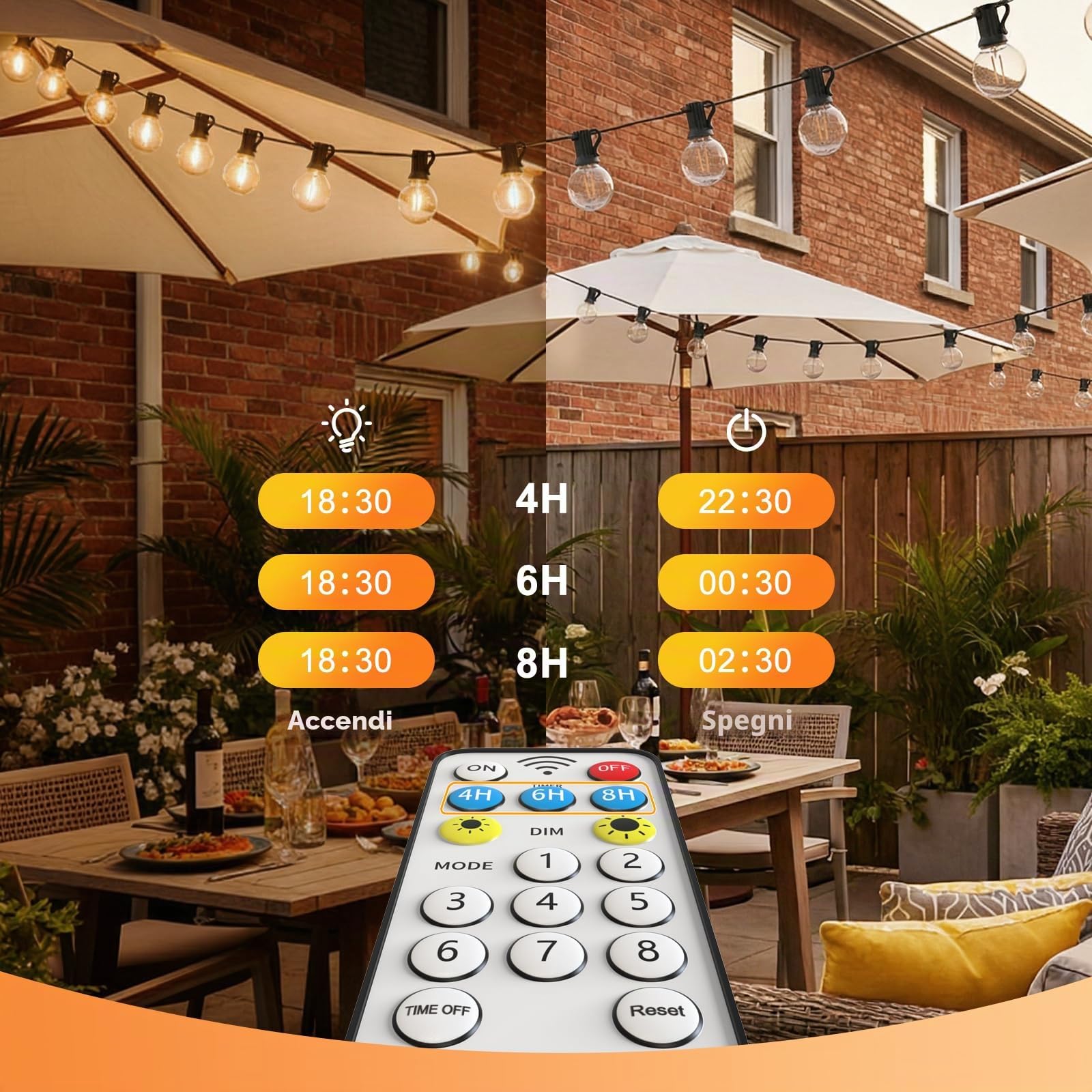 Quntis Luci da Esterno Giardino Solare, 8 Modalità di Luce 19M 25+2 Catena Luminosa Esterno con Telecomando e Timer, IP44 Impermeabile G40 LED Luci Solari da Giardino per Feste Terrazza Matrimonio