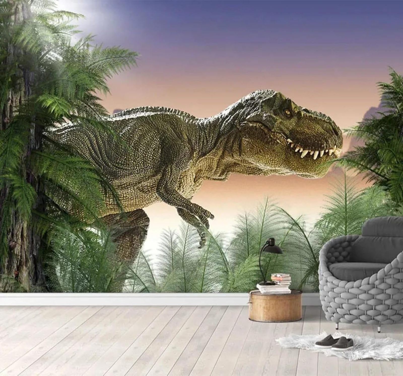 XLMING Creative Three Dimensional Cartoon Dinosaur with Green Leaves 3D Wallpaper Luxury Home Dining Decor Paste Sofa Living Room The Wall for Bedroom Mural-430cm×300cm