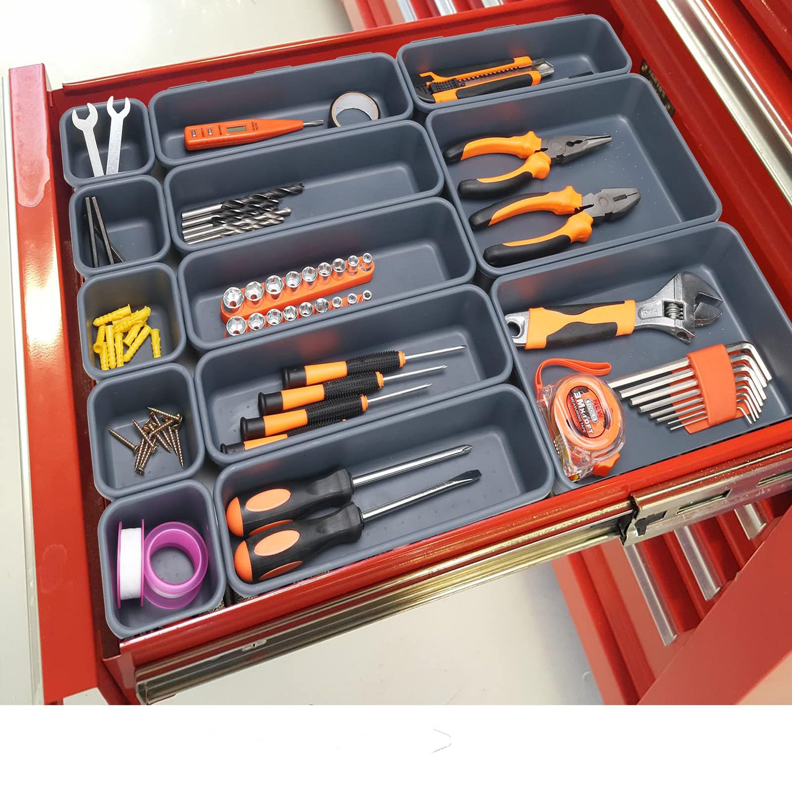 Khazna Tool Box Organizer 8 Pack, Rolling Tool Chest Cart Cabinet Workbench Desk Drawer Organization and Storage for Hardware, Parts, Screws, Nuts, Small Tools Organization(Grey)