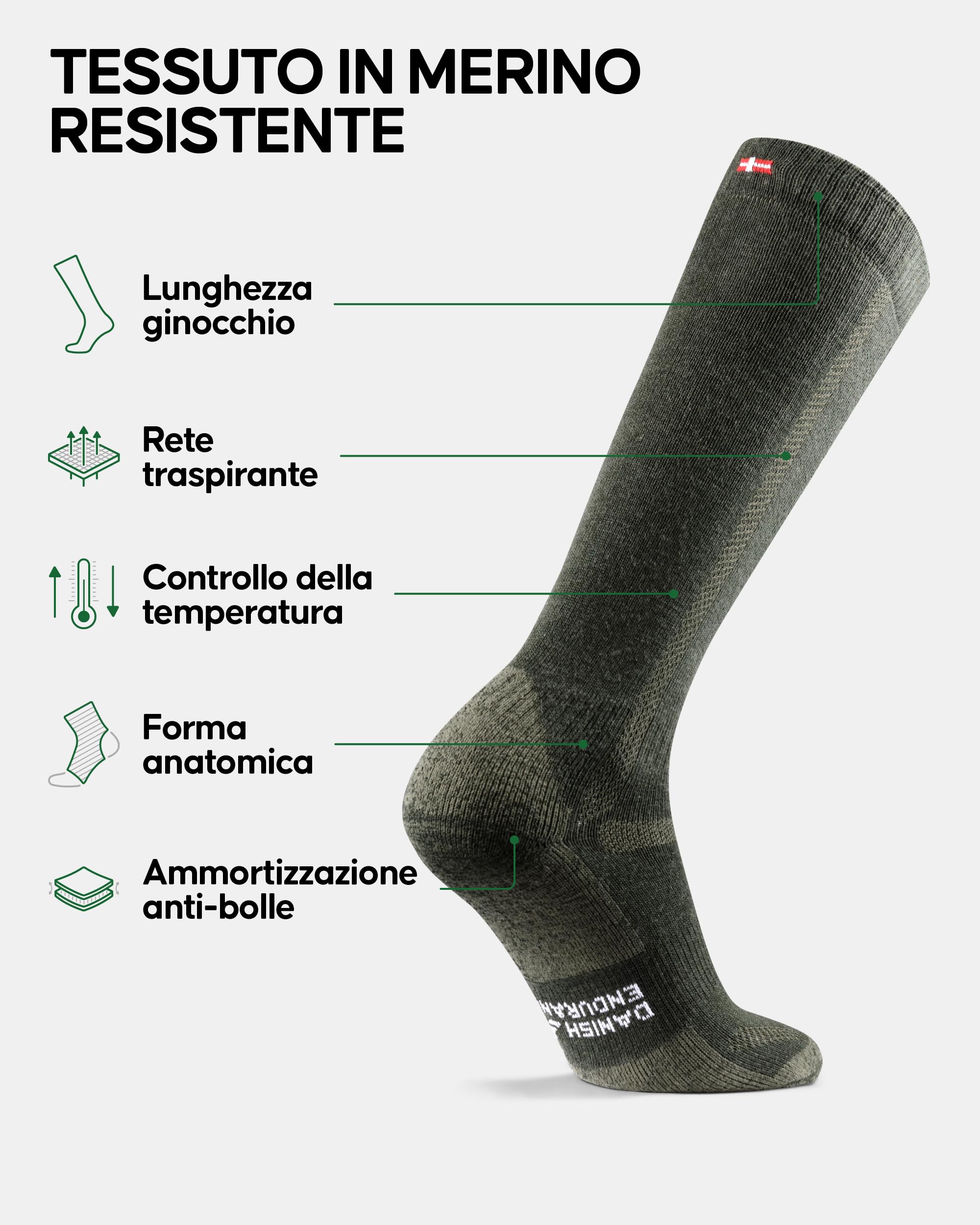 DANISH ENDURANCE Calze Lunghe Trekking in Lana Merino, Calzettoni Anti Vesciche, da Uomo e Donna, 1 o 3 Paia