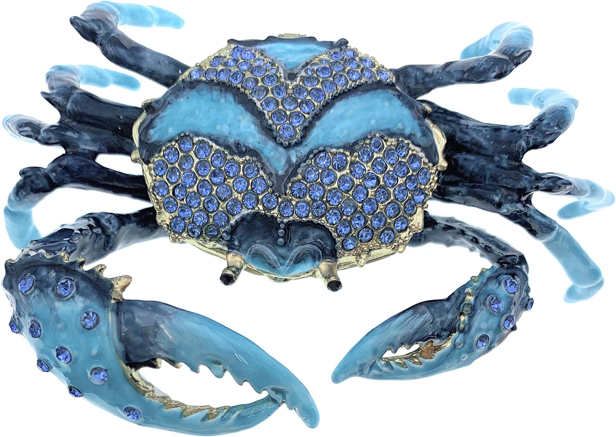 Kubla Craft Enameled Blue Crab Trinket Box, Accented with Austrian Crystals