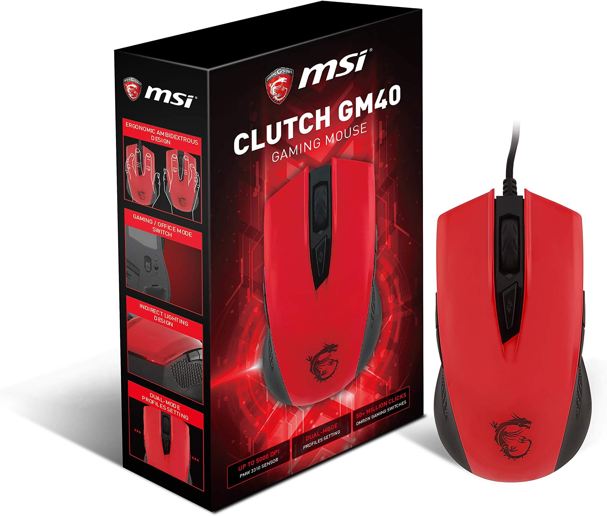 MSI BTY-S12 0401360 D22 Clutch GM40 Gaming Mouse Red