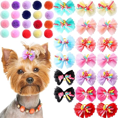 Waydress 40 lazos para perros pequeños, accesorios para el pelo de perro con bandas de goma, lazos para perro, colores mezclados, accesorios para el