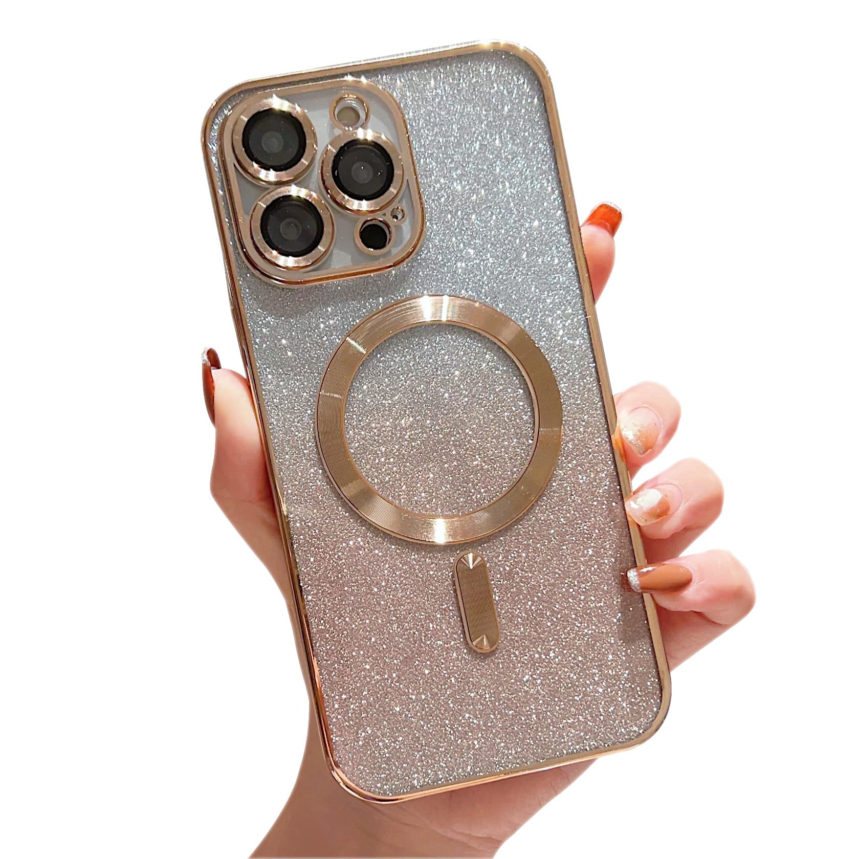 MisscaseCompatible with iPhone 12 Pro Max Magnetic Glitter Case with Camera Lens Protector Full Protection Case Compatible with MagSafe Elegant Anti-Scratch Case Cover for iPhone 12 Pro Max Gold
