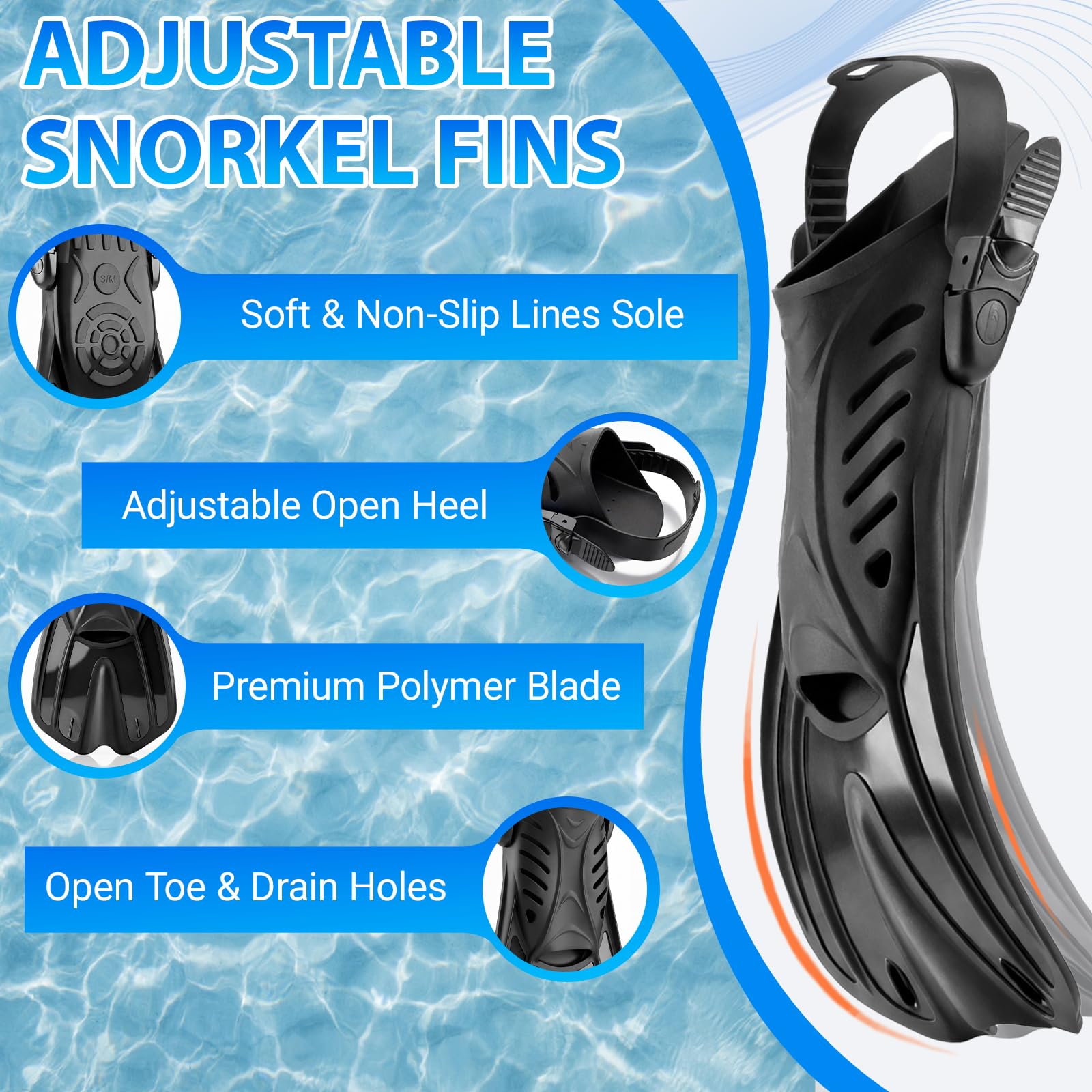 Attrezzatura da snorkeling per adulti e bambini, set da snorkeling a secco, lente in vetro temperato panoramica anti-perdita e anti-appannamento, set da snorkeling con cinturino regolabile con