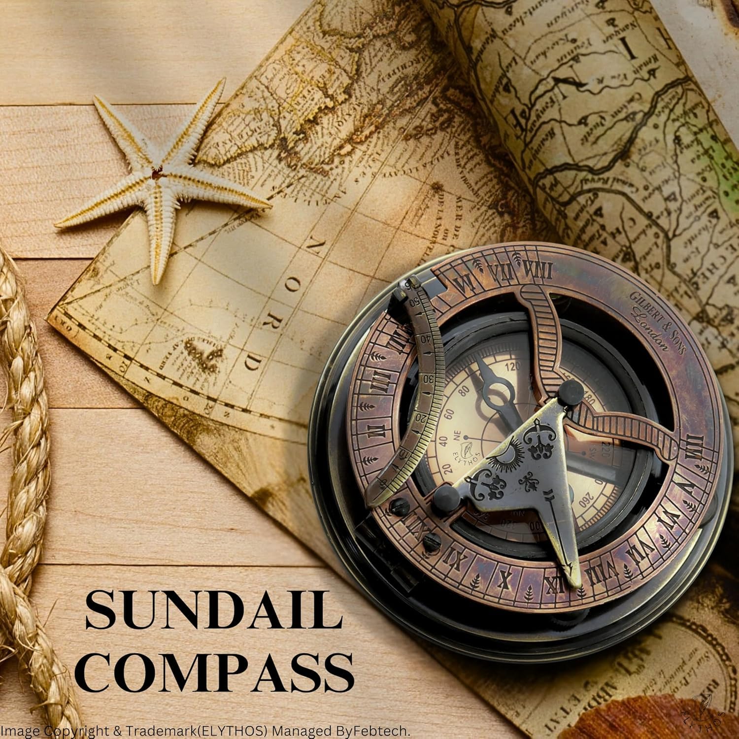 Reloj de sol antiguo con funda de cuero, reloj de sol náutico vintage de bolsillo para navegación, camping y regalo, reloj de sol marítimo hecho a mano