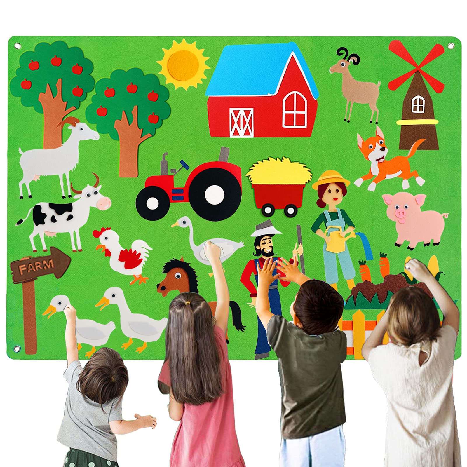Yowlieu Large Farm Felt Story Board for Todders Kids, 3.5Ft Felt
