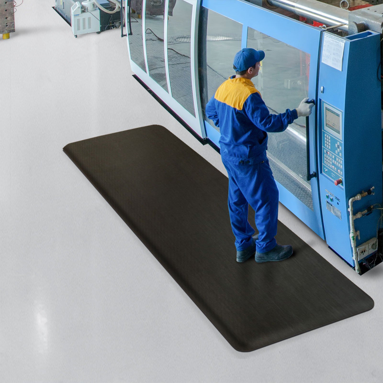 Tappeto Gomma Antiscivolo - Tappeto Antifatica Ergonomico, Antistatico per Postazione Lavoro Industriale, Officina | Superficie Granulata, in 3 Colori - 60x90 cm - nero