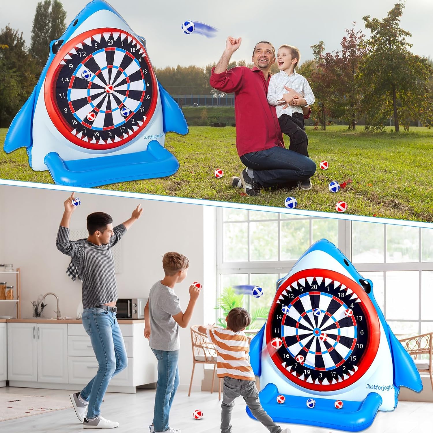 45" Large Inflatable Pool Toys Shark Dart Board with 12 Sticky Balls Swimming Pool Floats Water Games for Kids Adults Beach & Backyard Family Outdoor Play Cool Party Gift for Boys Girls 6-12 Years