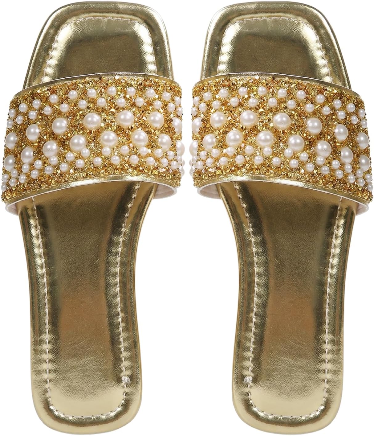 GORGLITTER Women's Sparkly Jeweled Flat Sandals Dressy Open Toe Glitter Shiny Slippers Slip-on Shoes