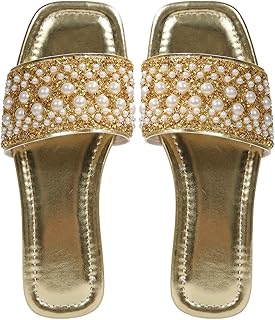 GORGLITTER Women's Sparkly Flat Sandals Dressy Open Toe Glitter Slide Shoes