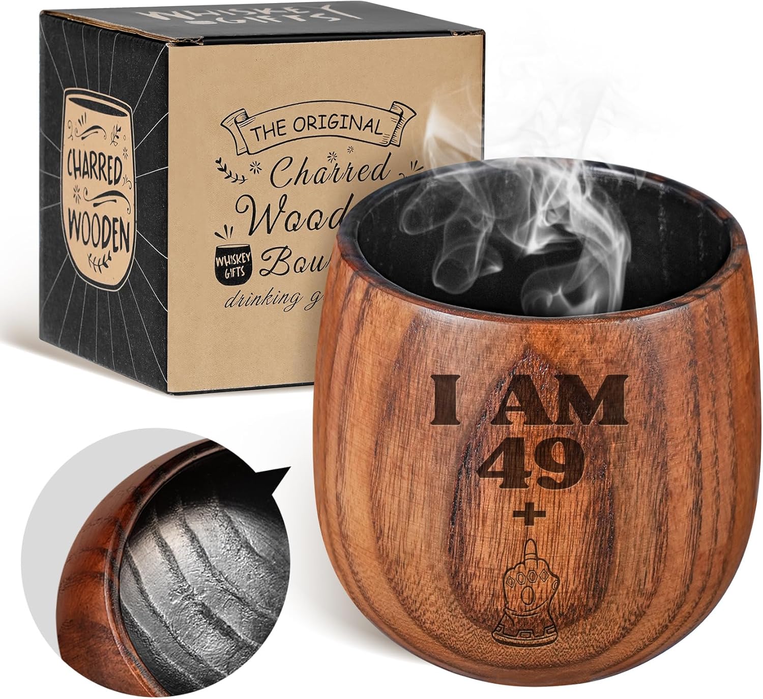 Aganmi Funny Charred Wooden Bourbon Drinking Glass, Old Fashioned Tumbler Whiskey Glasses Laser Engraved with Unique Designs, 50th Birthday Christmas Bourbon Gifts for Men Dad Husband Brother