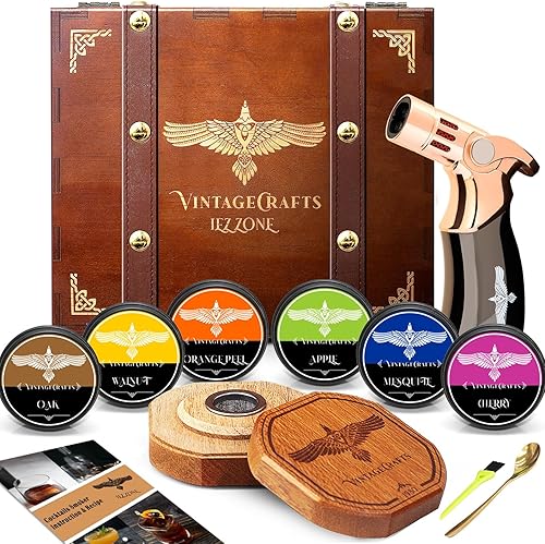 Kit de ahumador de cóctel con antorcha, whiskyborbonkit de ahumador a la antigua con antorcha, 6 sabores de virutas de madera, naranja, manzana,