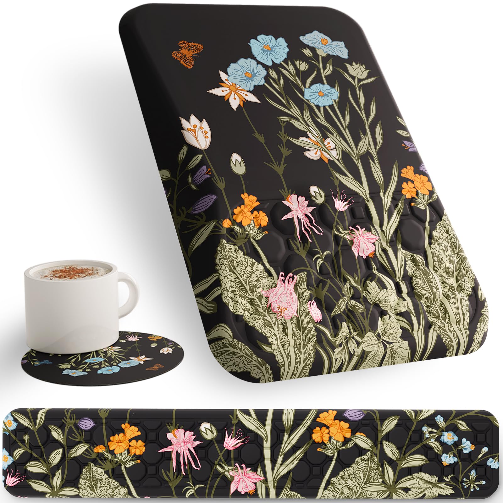 Ospelelf Ergonomic Keyboard Wrist Rest and Large Mousepad with Wrist Rest Support for Computer, Gaming, Flower