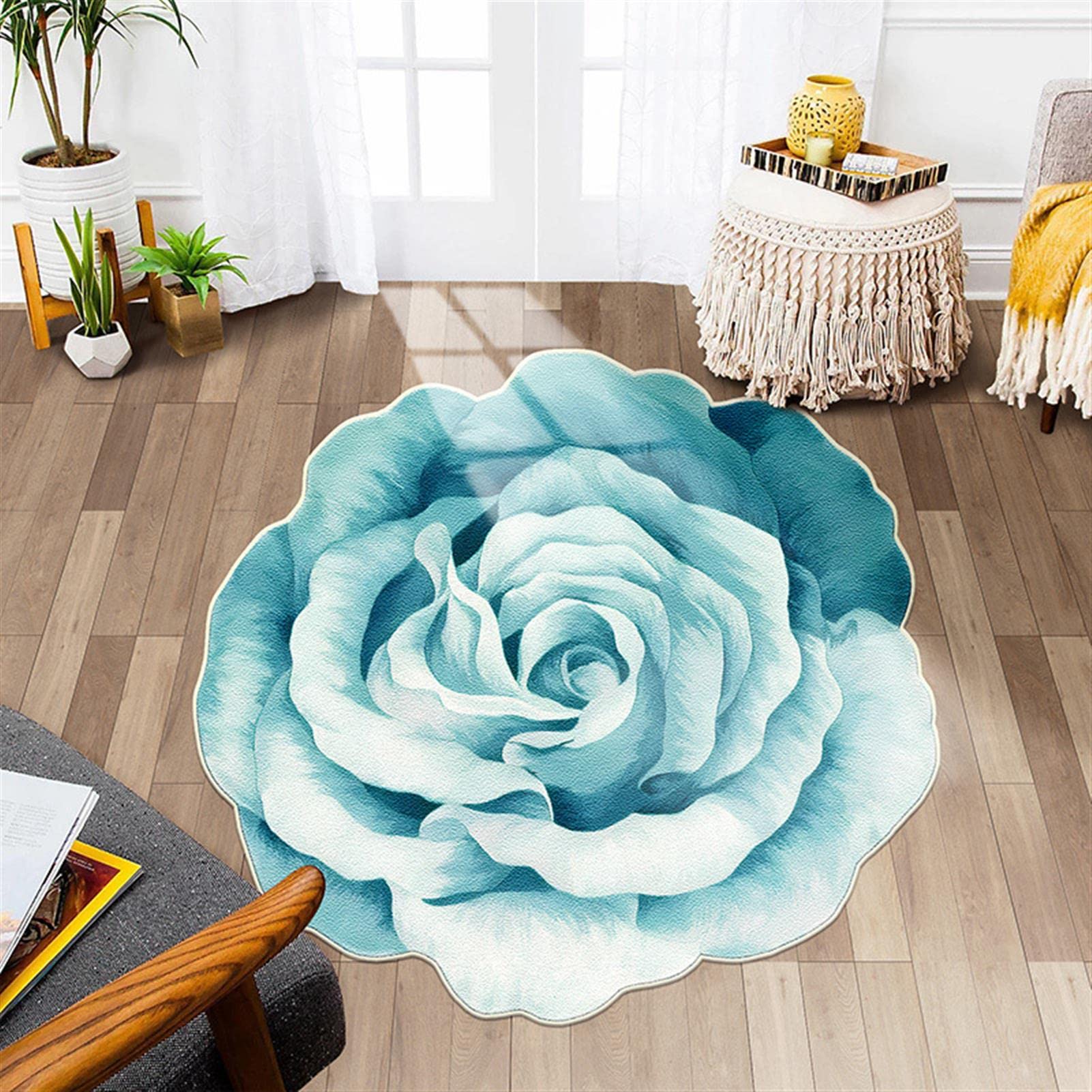 Alfombras De Algodón para Sala De Estar, Alfombras Y Alfombras Lavables Grandes, Redondas, Suaves, Modernas, Alfombra Redonda, Patrón De Flores De 120Cm para Dormitorio,G,Diameter 100cm